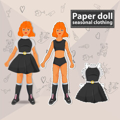 Paper doll Illustration of creating a toy for cutting vector Isolated from the background layout of a teenage girl in a Black dress