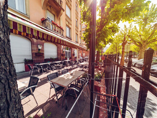 stunning colors of autumn in the city of Strasbourg. Colored leaves, warm sunlight.