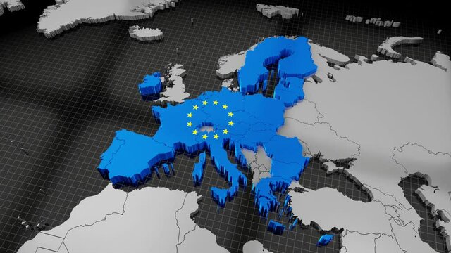 European Union map and flag - 4K animation (3840x2160 px), 3D rendering.