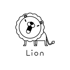 Outlined cute cartoon lion.  Vector illustration.
