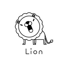 Outlined cute cartoon lion.  Vector illustration.
