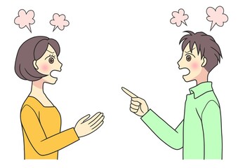 A young couple facing each other and arguing