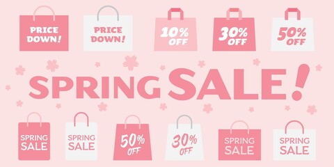 スプリングセールのピンクの紙袋の背景イラスト