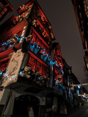 The streets of the night Strasbourg before the new year. Christmas decorations, illumination.
