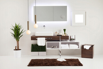 Fototapeta na wymiar modern wall clean bathroom style and interior decorative design, modern lamp
