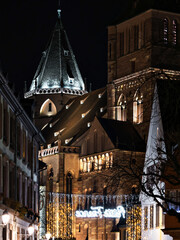 Fototapeta na wymiar The streets of the night Strasbourg before the new year. Christmas decorations, illumination.