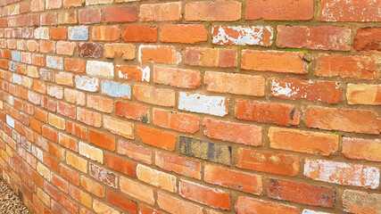 Curved reclaimed brick wall, Hanley Swan, near Malvern Worcestershire UK