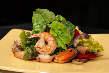 Salad leaves with shrimps,cuttlefish, octopus cooked on the grill