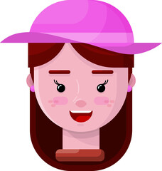 Happy Girl Wearing a Pink Hat Flat Vector Illustration Icon Avatar