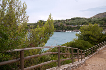Fototapeta premium Promenade with the path to the Calanca cove, Marina di Camerota, Italy.
