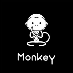 Outlined cute cartoon monkey. Vector illustration.