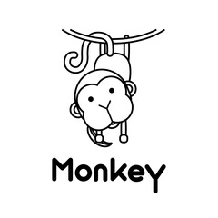 Outlined cute cartoon monkey. Vector illustration.