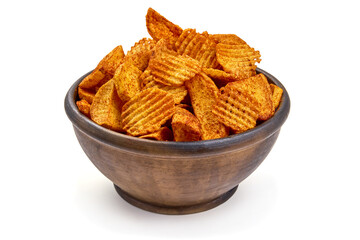 All types of fried potatoes with paprika, isolated on white background. High resolution image