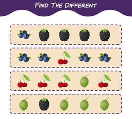 Find the differences between cartoon fruits. Searching game. Educational game for pre shool years kids and toddlers