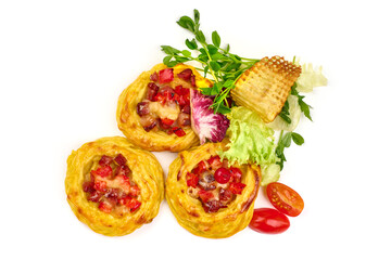 Potato nests, Baked mashed potato nests, isolated on white background. High resolution image