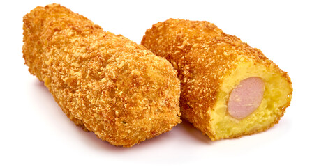 Breaded potato croquettes, isolated on white background. High resolution image