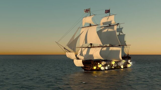 Segelschiff mit Kanonensch&uuml;sse Pirates