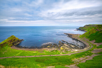 Portnaboe bay and North Antrim Cliff from Great Stookan, Giant's Causeway, UK