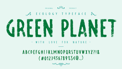 Font Green Planet. Craft retro vintage typeface 