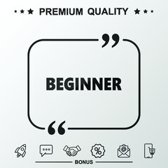 Beginner word icon. Text inside quote symbol