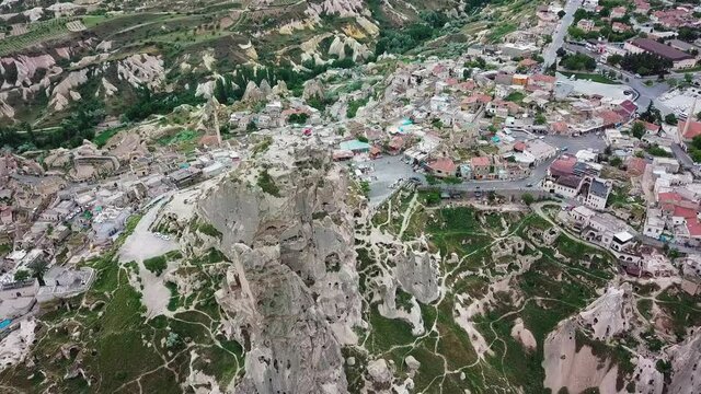 Uchisar ancient tuff stone castle in cappadocia turkey