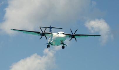 Turboprop airplane approaching