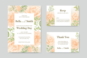 Fototapeta na wymiar Beautiful floral wedding invitation card template set bundle