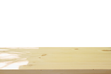 Empty wooden table top isolated on white background for montage product display