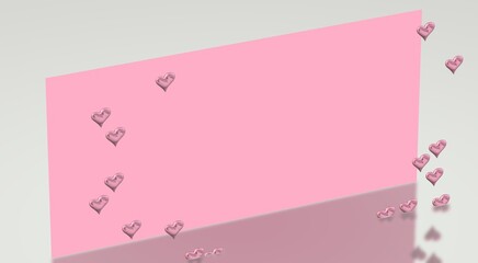 3d illustration with pink hearts and background