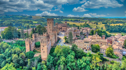 Fototapeta na wymiar landscape and castle by drone in Castell'arquato italy