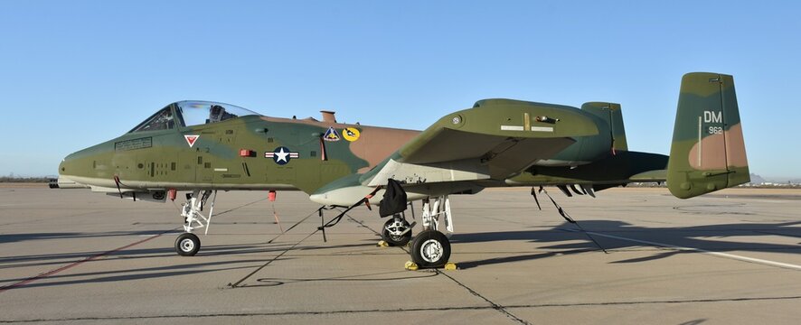 An Air Force A-10 Warthog/Thunderbolt II with jungle camouflage pattern