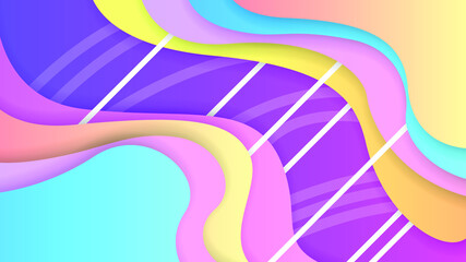 Abstract Colorful Gradient Background With Color Wavy Geometric Figures of Different Shapes And White Lines, Vector Design Style