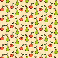 Apples and pears pattern, seamless vector illustration with texture