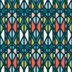 Abstract seamless pattern in mid-century modern colors, vector illustration with texture