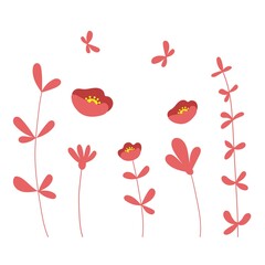 Plants and flowers. Nature elements for poster design. Illustration in flat style