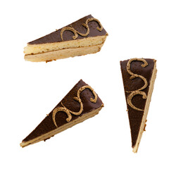 Dessert, pastry, piece of sponge cake on white background isolated