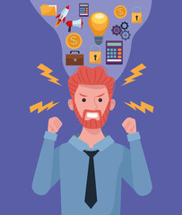 businessman extressed for information overload thinking set icons
