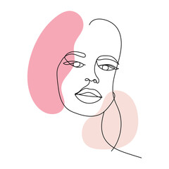 Abstract female portrait. Continuous one line drawing. Lovely woman face, fashion, beauty concept. Minimalist style. Simple flat vector illustration.