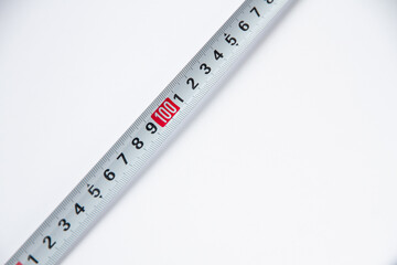 white measuring tape on a white background tape in centimeters
