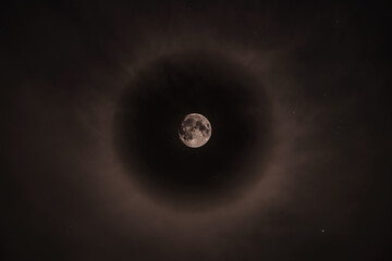 22 degree halo around moon, Bishop, California, USA