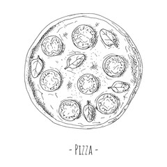 Whole pizza. Vector illustration. Isolated object on a white background.