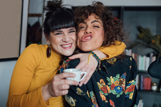 Friends laughing and making faces