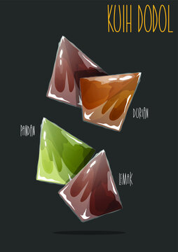 Kuih Dodol. Malaysia Sweet Dessert. Vector Illustration