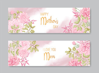 Happy mother's day greeting card flyer with beautiful flower frame pack bundle