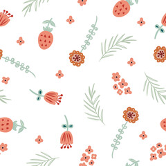 Flowers and herbs. Seamless pattern. Colored vector illustration
