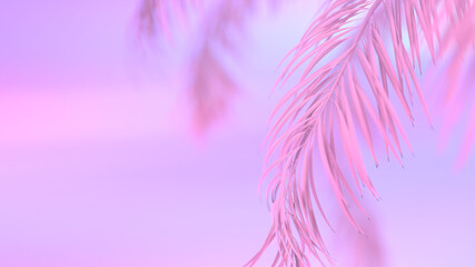 Pink palm tree. Soft violet sky. Susnet background. 3D rendering

