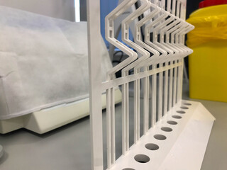 medical devices for performing analyzes. racks for holding blood tubes. blood tests in the...