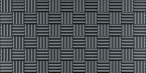 Wall of grey acoustic foam panels for background. 3d illustration - obrazy, fototapety, plakaty