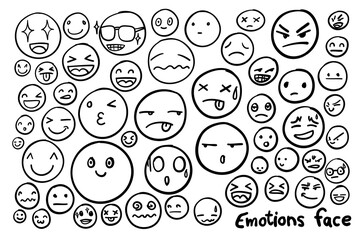 Emotion Face freehand drawing in black and white lines. Good, normal and bad mood. Vector illustration for any graphic design.
