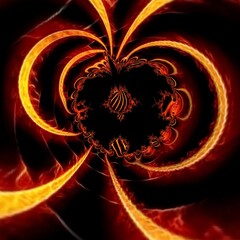 Mandelbrot fractal pattern on a black background based on a series of lineasr  red-hot lava flows